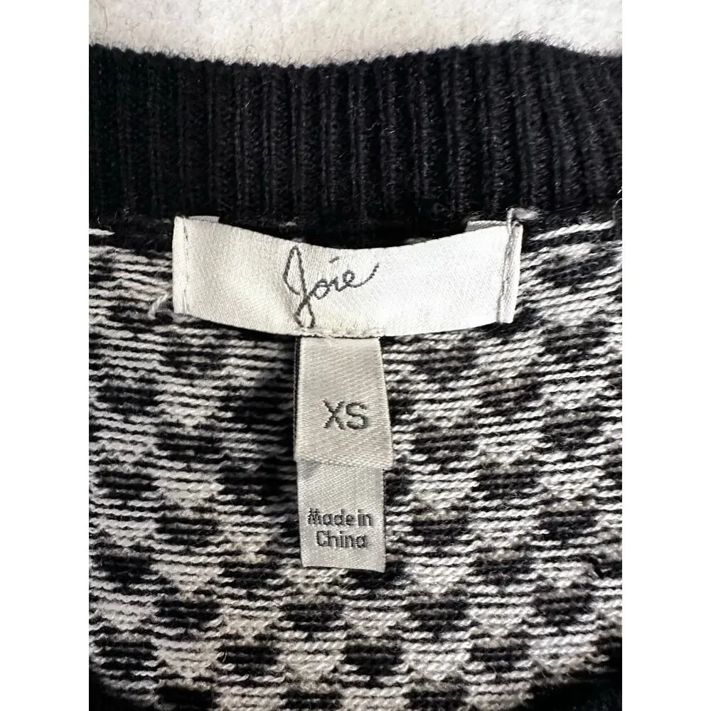 Joie xs black white cashmere sweater wool herringbone academia goth steampunk - Picture 10 of 11